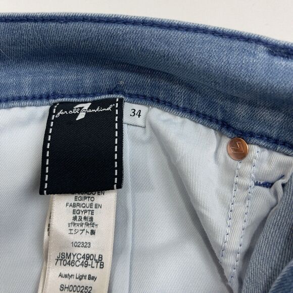 7 for All Mankind Austyn Relaxed Jeans Men's 34 Bay Blue Denim Straight Stretch - Picture 4 of 12